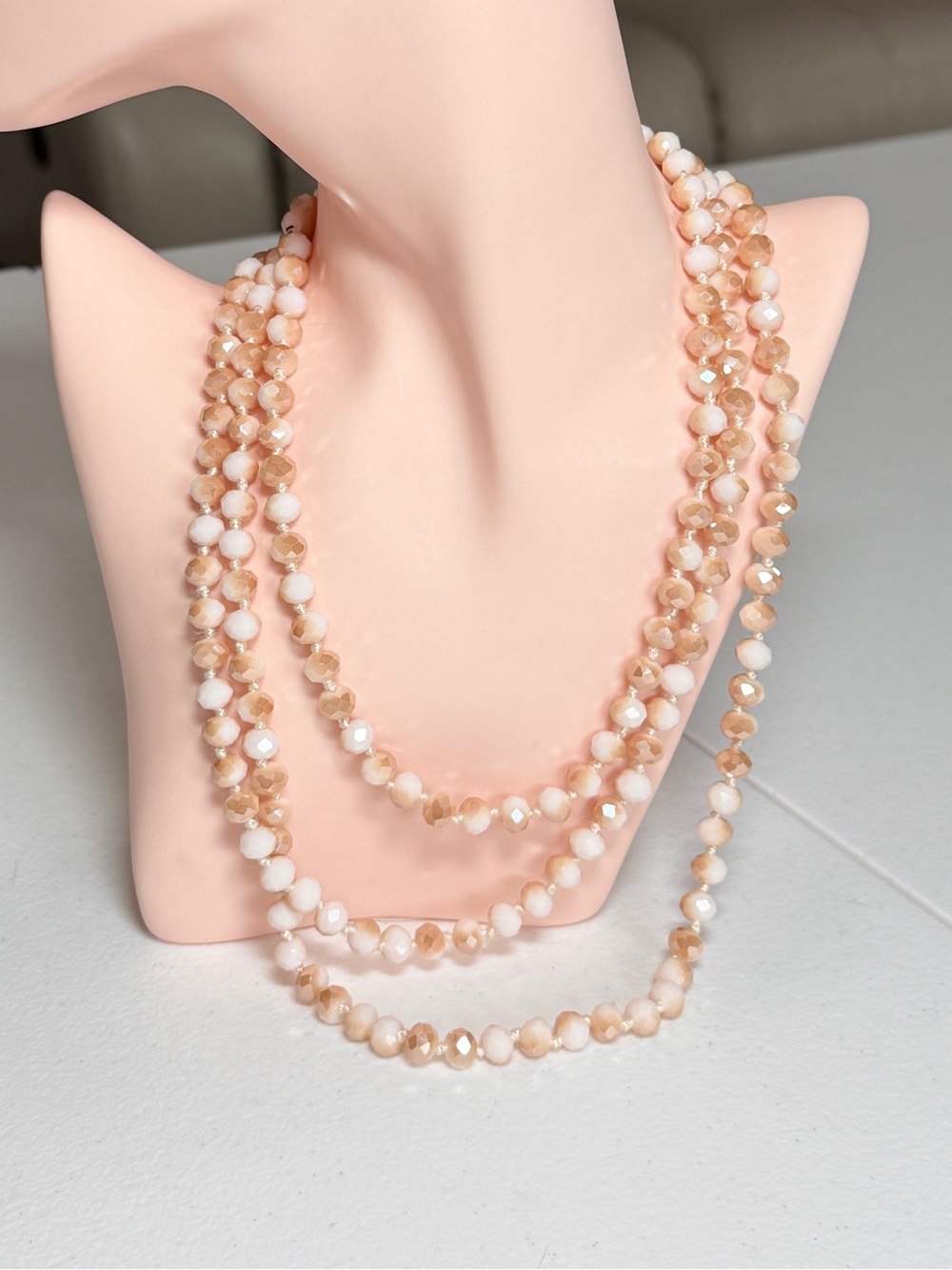 Vintage Retro Style Cocktail Ivory Faceted Bead Layered Necklace
